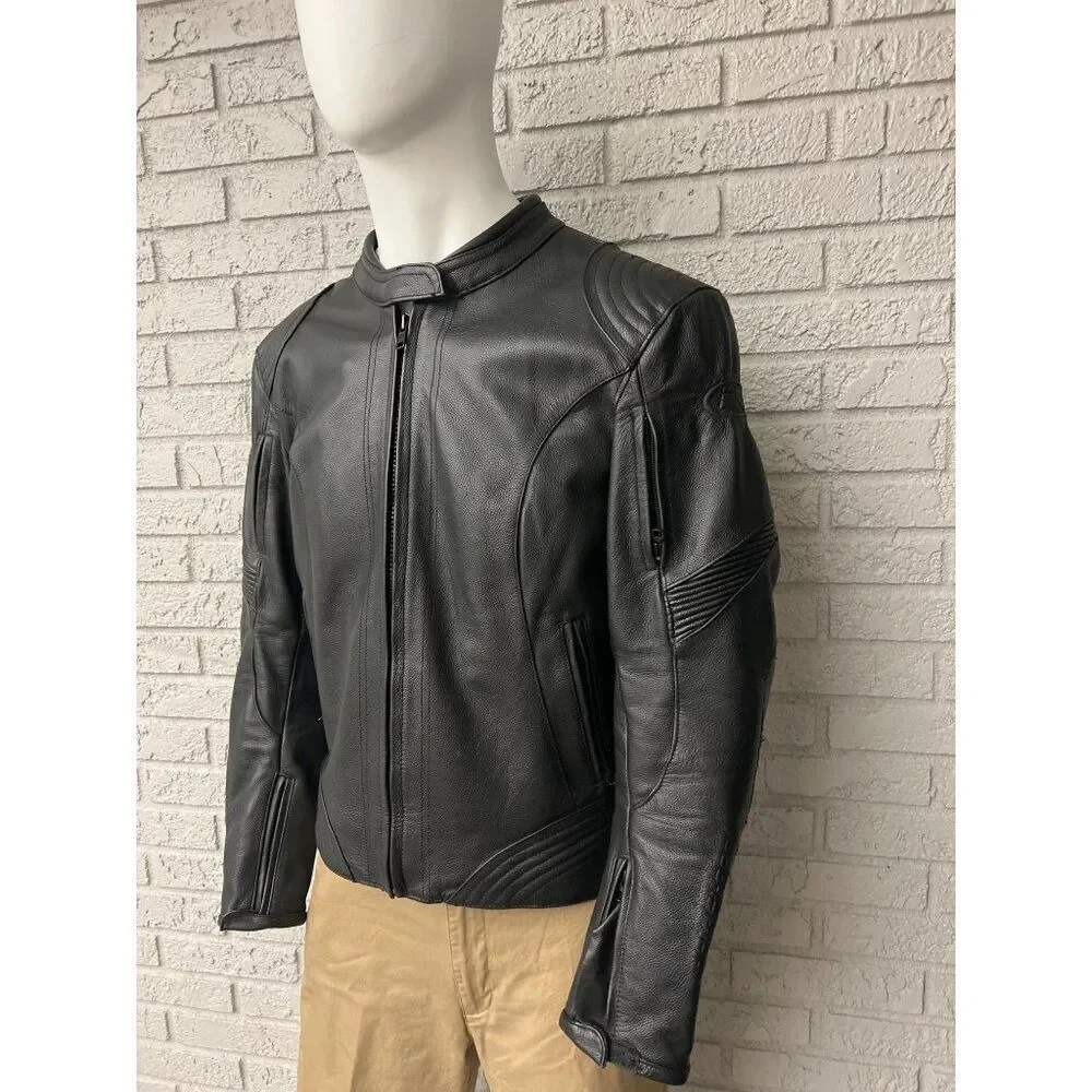 FieldSheer Black Men Armored Leather Motorcycle Jacket Size 14